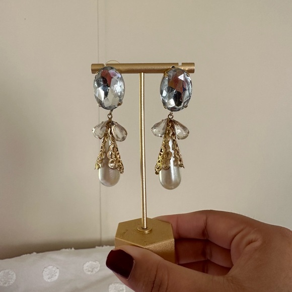 Statement Vintage Studded Gold Trim & Faux Pearl Drop Earrings